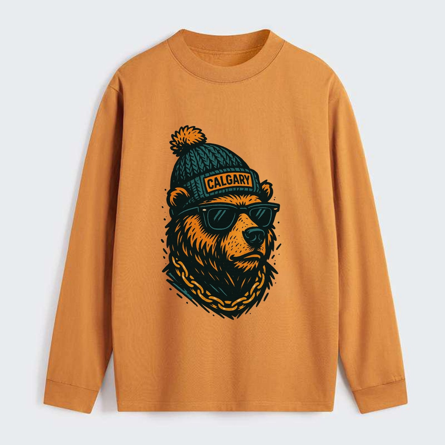 Calgary Grizzly Bear wearing Calgary bea - Classic Long Sleeve Shirt - Orange
