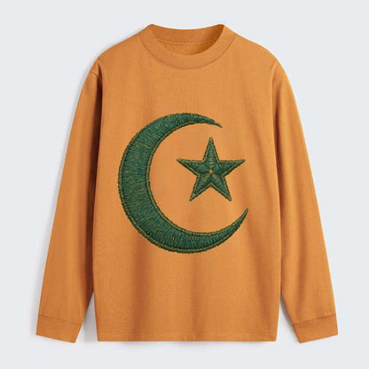 Crescent Moon and Star - Classic Long Sleeve Shirt - Orange