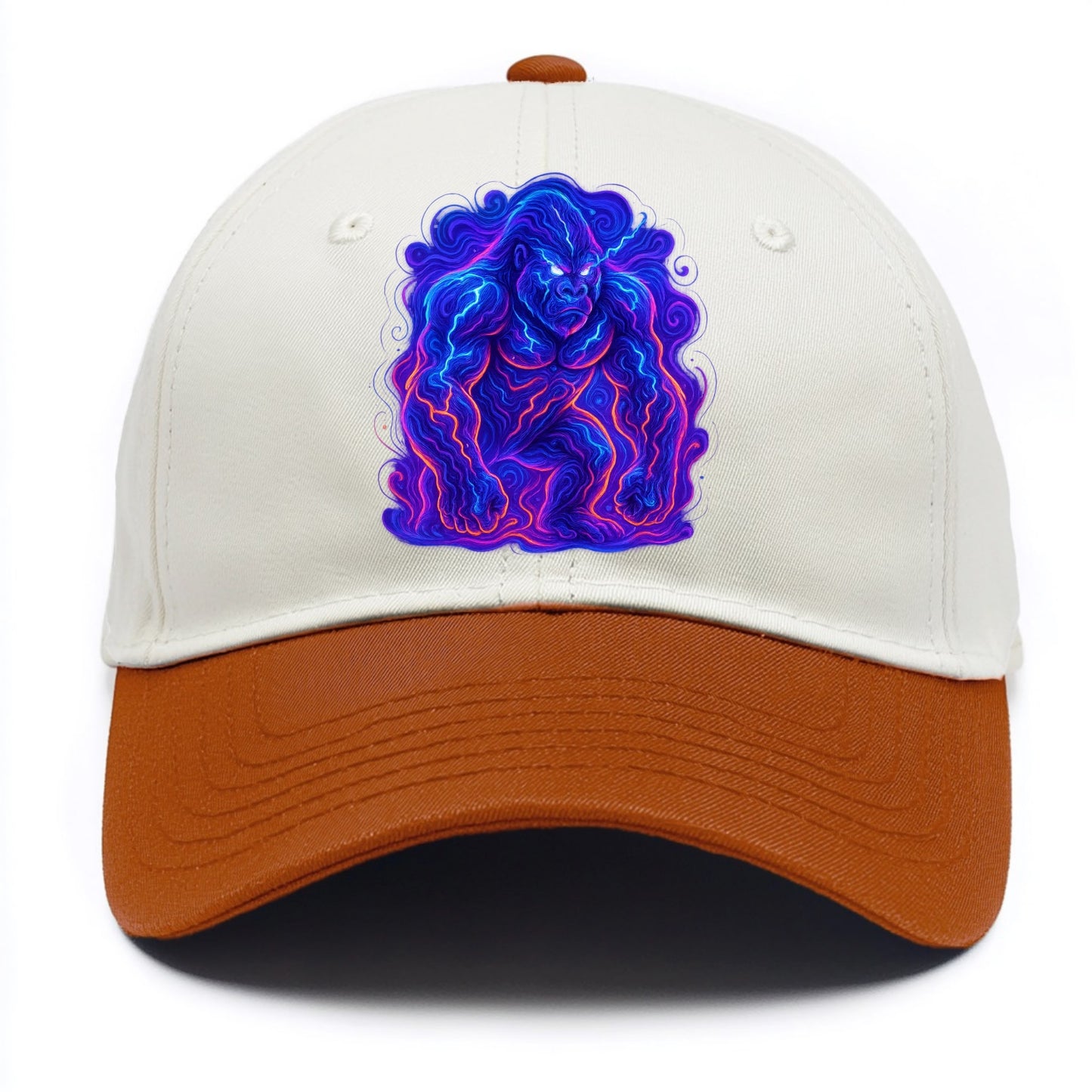 Mighty gorilla with electricity flowing through defined muscles, lightning bolt - Two Tone Cap - Orange