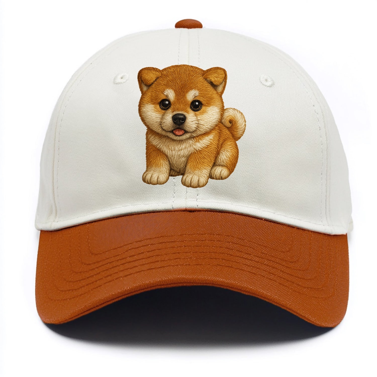 Baby Akita Puppy - fluffy bear-like, curled tail, dignified eyes, front-facing, - Two Tone Cap - Orange