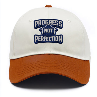 PROGRESS NOT PERFECTION - arrow with text in blue , growth mindset - Two Tone Cap - Orange