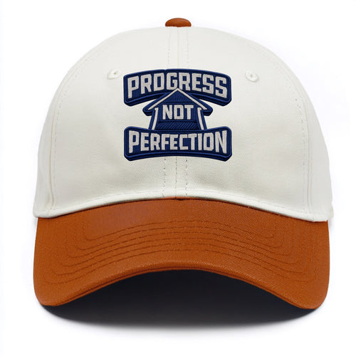 PROGRESS NOT PERFECTION - arrow with text in blue , growth mindset - Two Tone Cap