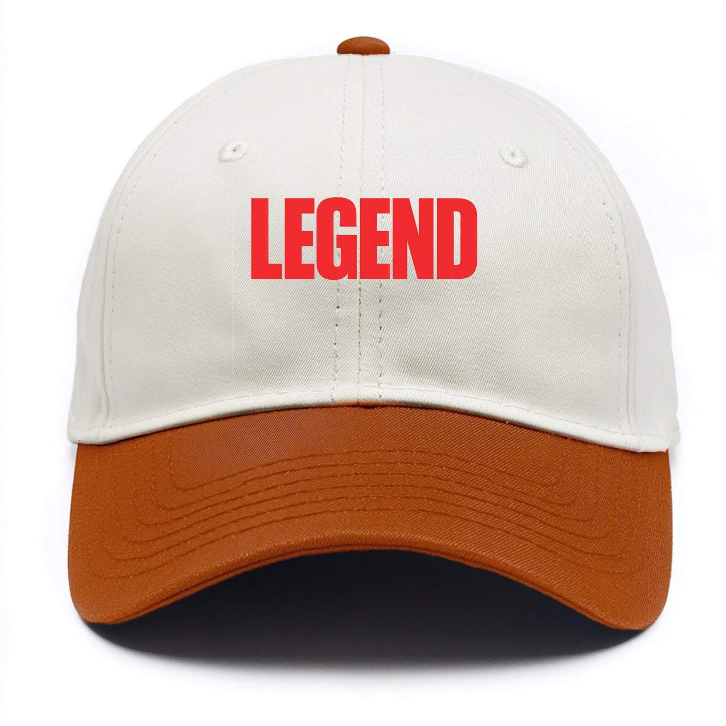 Bold typography design - "LEGEND" - remarkable person, iconic status - Two Tone Cap - Orange
