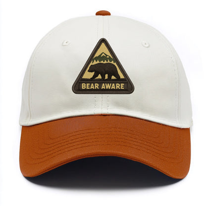 BEAR AWARE - bear silhouette warning in brown and yellow , wilderness safety - Two Tone Cap - Orange