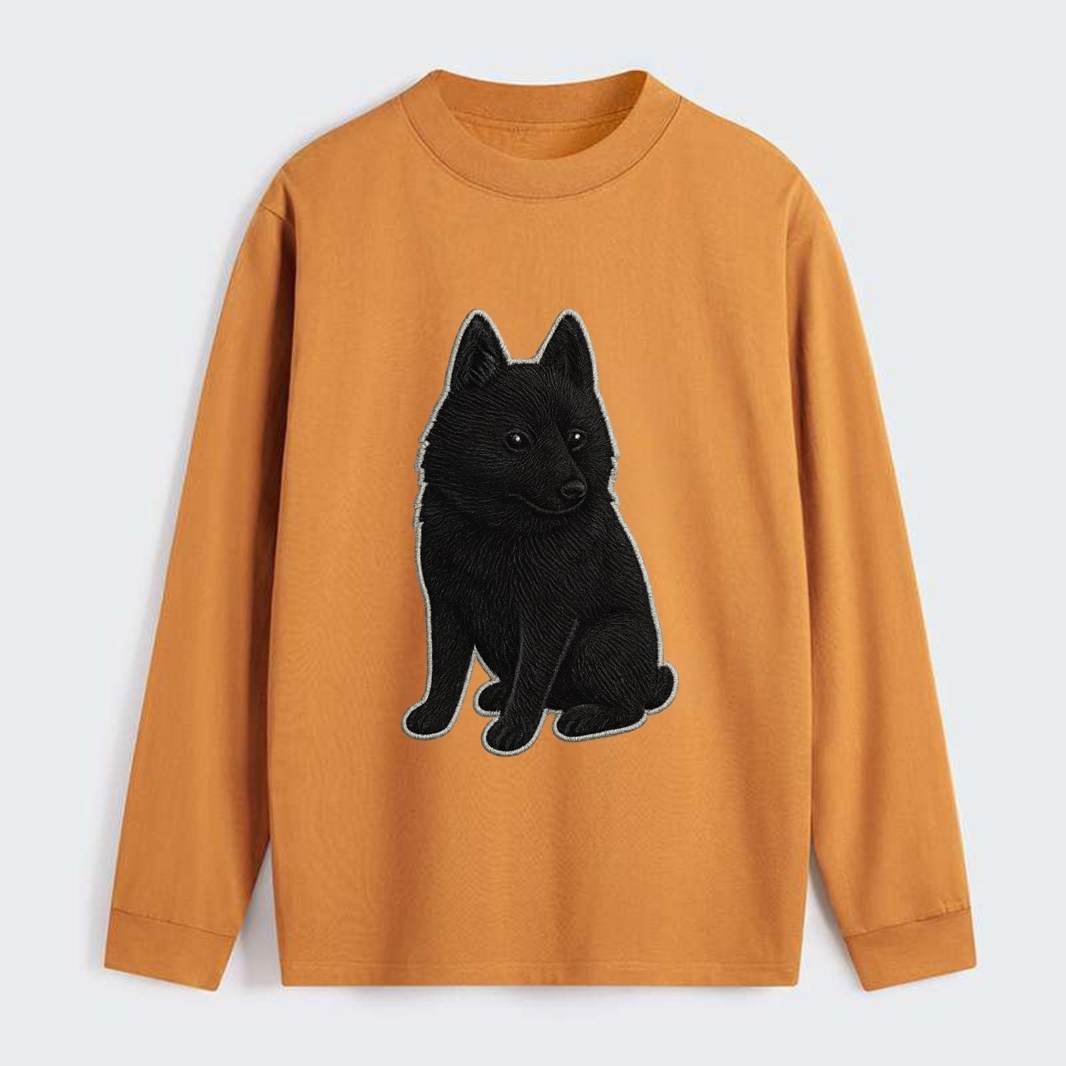 Schipperke - Solid black small embroidered sitting pose - Classic Long Sleeve Shirt - Orange