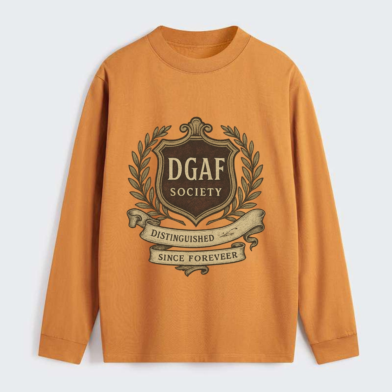 Official membership card design - "DGAF Society - Distinguished Members - Classic Long Sleeve Shirt - Orange
