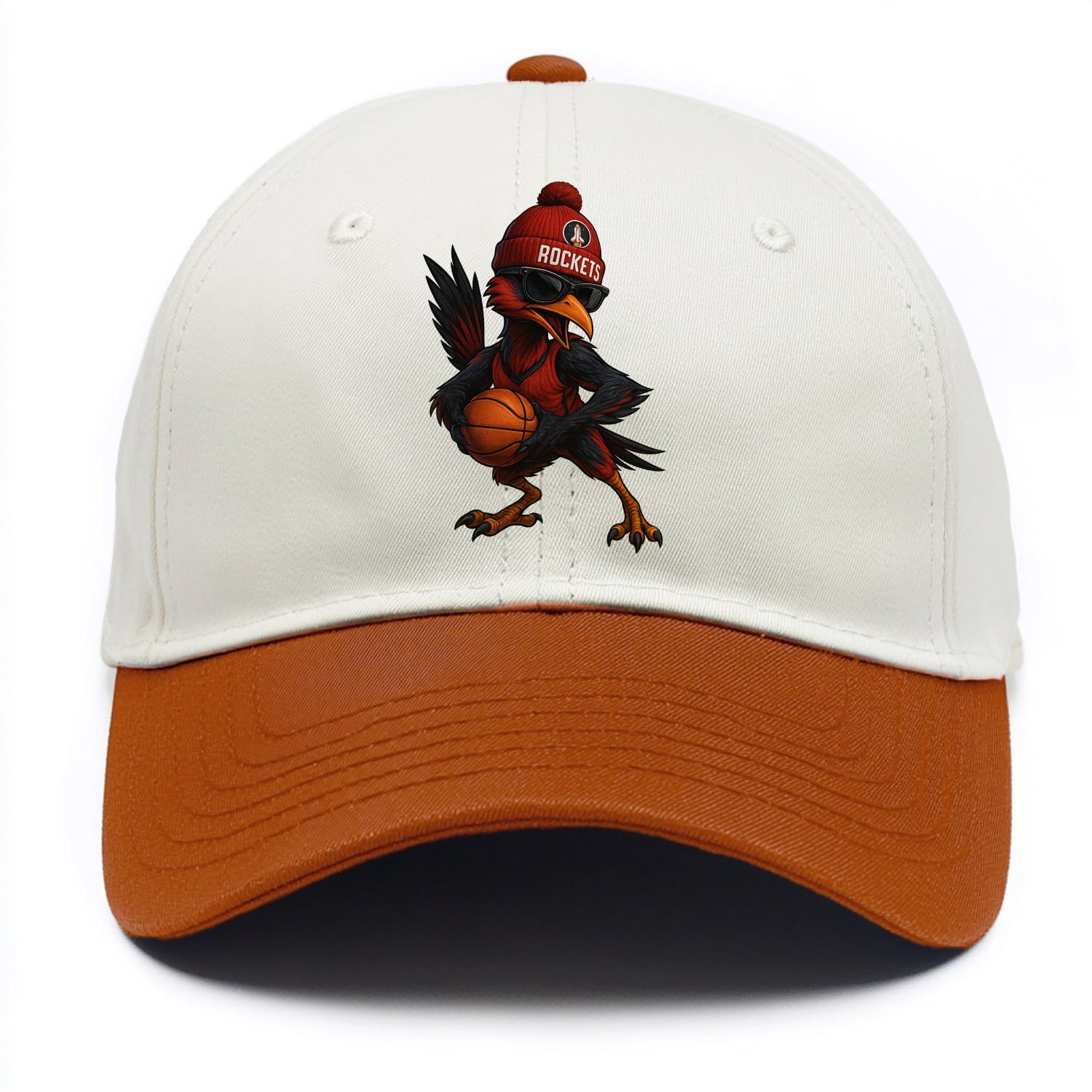 Houston Roadrunner wearing Rockets beanie with launch pad patch and wayfarer - Two Tone Cap - Orange