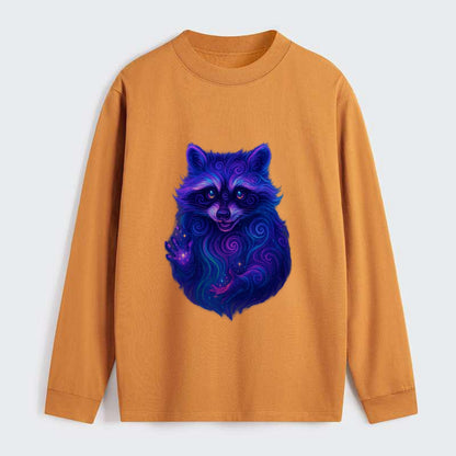 Playful raccoon with mask swirling in hypnotic patterns, neon purple - Classic Long Sleeve Shirt - Orange