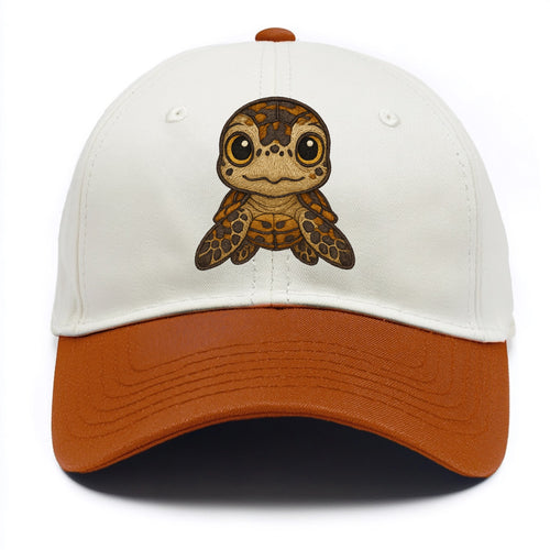 Baby Hawksbill Turtle - amber and brown shell pattern, curious golden eyes, - Two Tone Cap