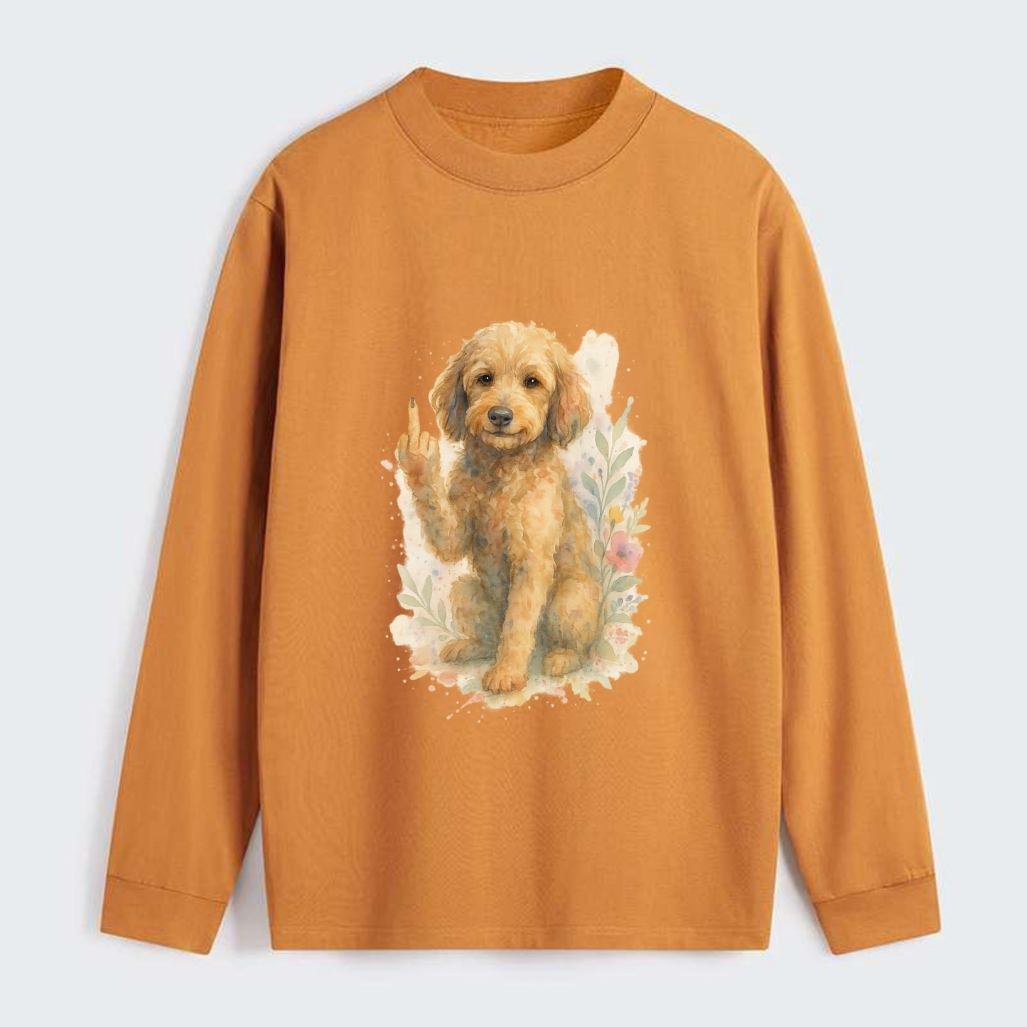 Labradoodle hypoallergenic with wavy coat, intelligent eyes, paw raised - Classic Long Sleeve Shirt - Orange