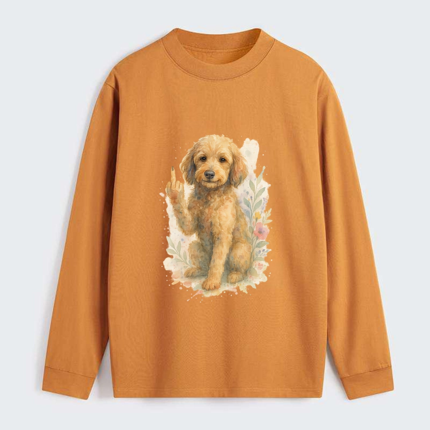 Labradoodle hypoallergenic with wavy coat, intelligent eyes, paw raised - Classic Long Sleeve Shirt - Orange