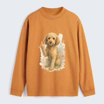 Labradoodle hypoallergenic with wavy coat, intelligent eyes, paw raised - Classic Long Sleeve Shirt - Orange