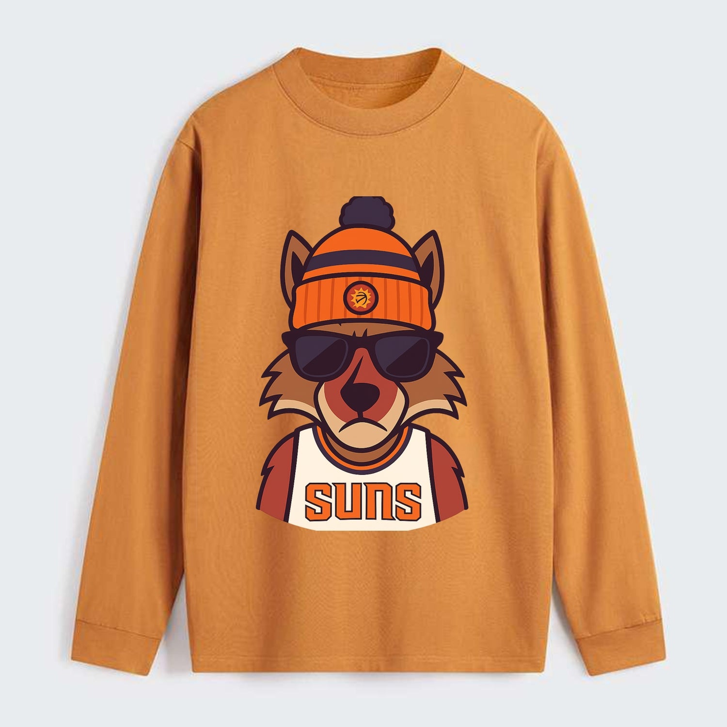 Arizona Coyote wearing Suns beanie with desert sun patch and wayfarer - Classic Long Sleeve Shirt - Orange