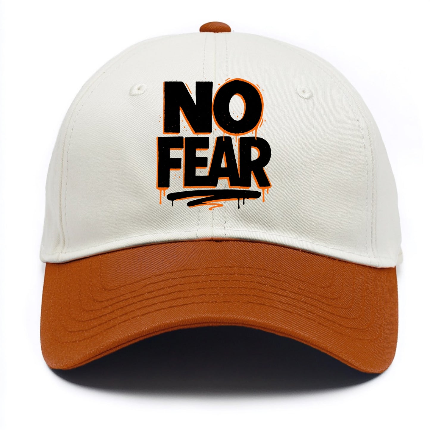 Bold typography design - "NO FEAR" - courage, bravery - Two Tone Cap - Orange