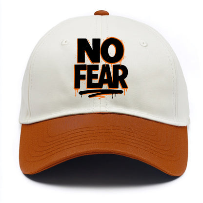 Bold typography design - "NO FEAR" - courage, bravery - Two Tone Cap - Orange