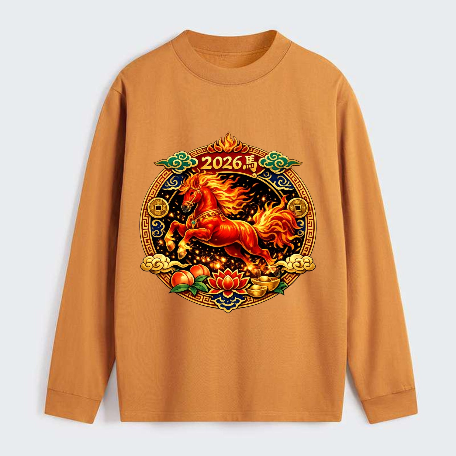 FIRE HORSE | Flaming mane and tail horse | Blazing orange and red - Classic Long Sleeve Shirt - Orange