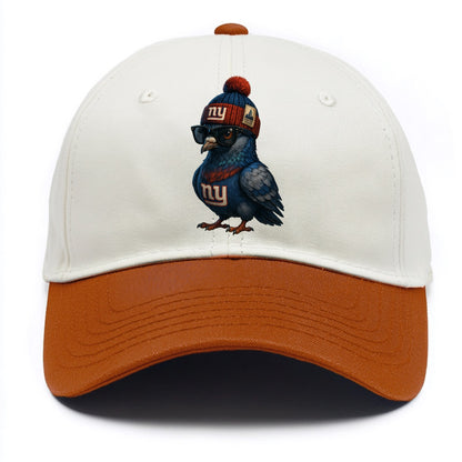 Manhattan Pigeon wearing Giants beanie with Empire State patch and wayfarer - Two Tone Cap - Orange