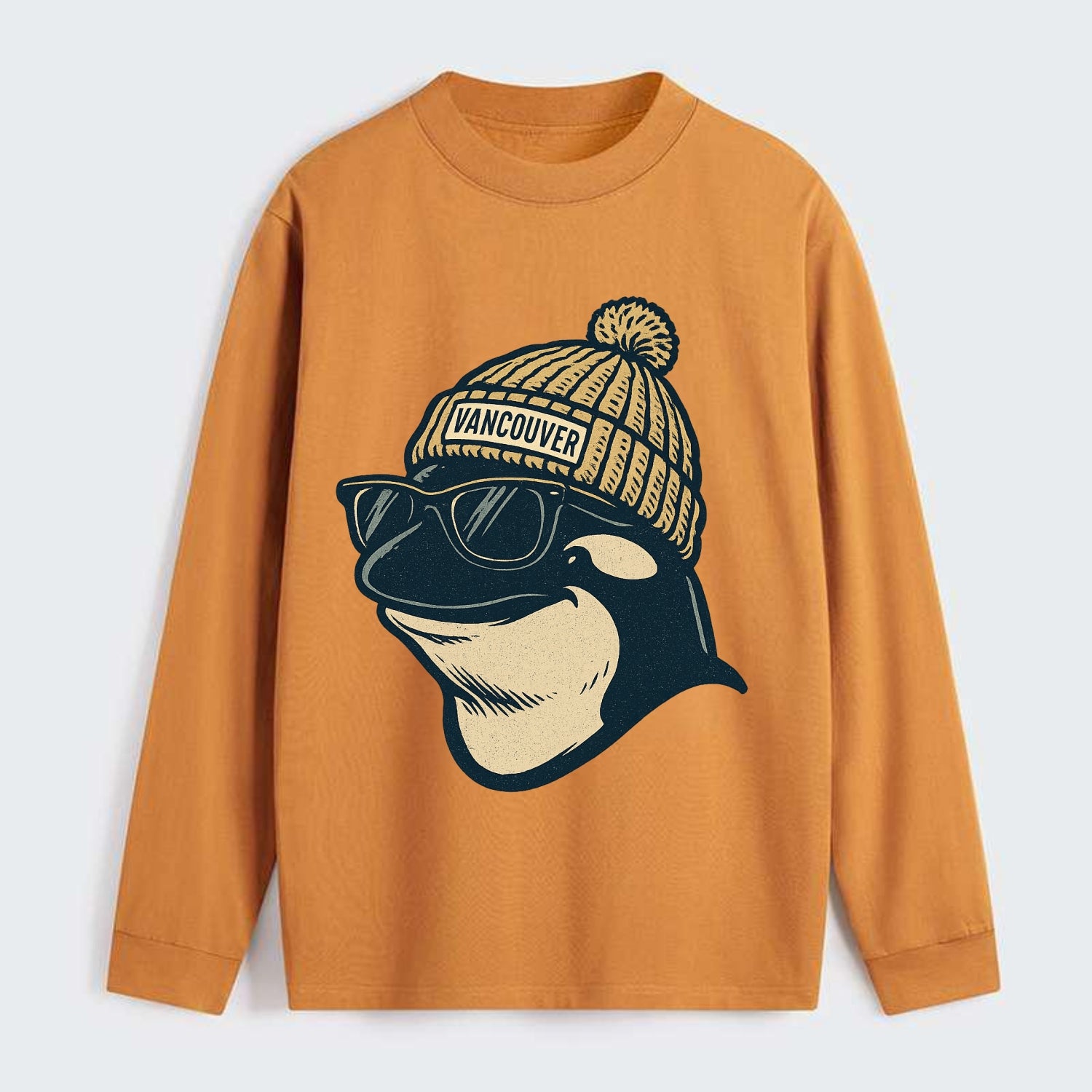 Vancouver Orca wearing Vancouver beanie - Classic Long Sleeve Shirt - Orange