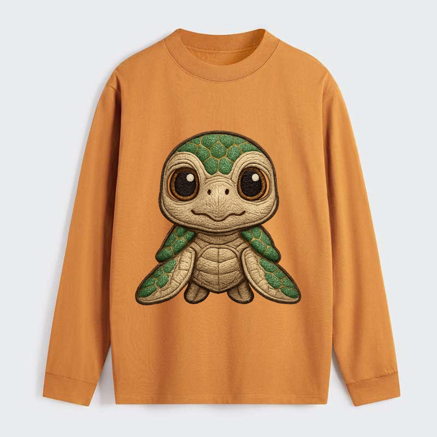 Baby Green Sea Turtle - emerald shell, large innocent brown eyes, tiny - Classic Long Sleeve Shirt - Orange