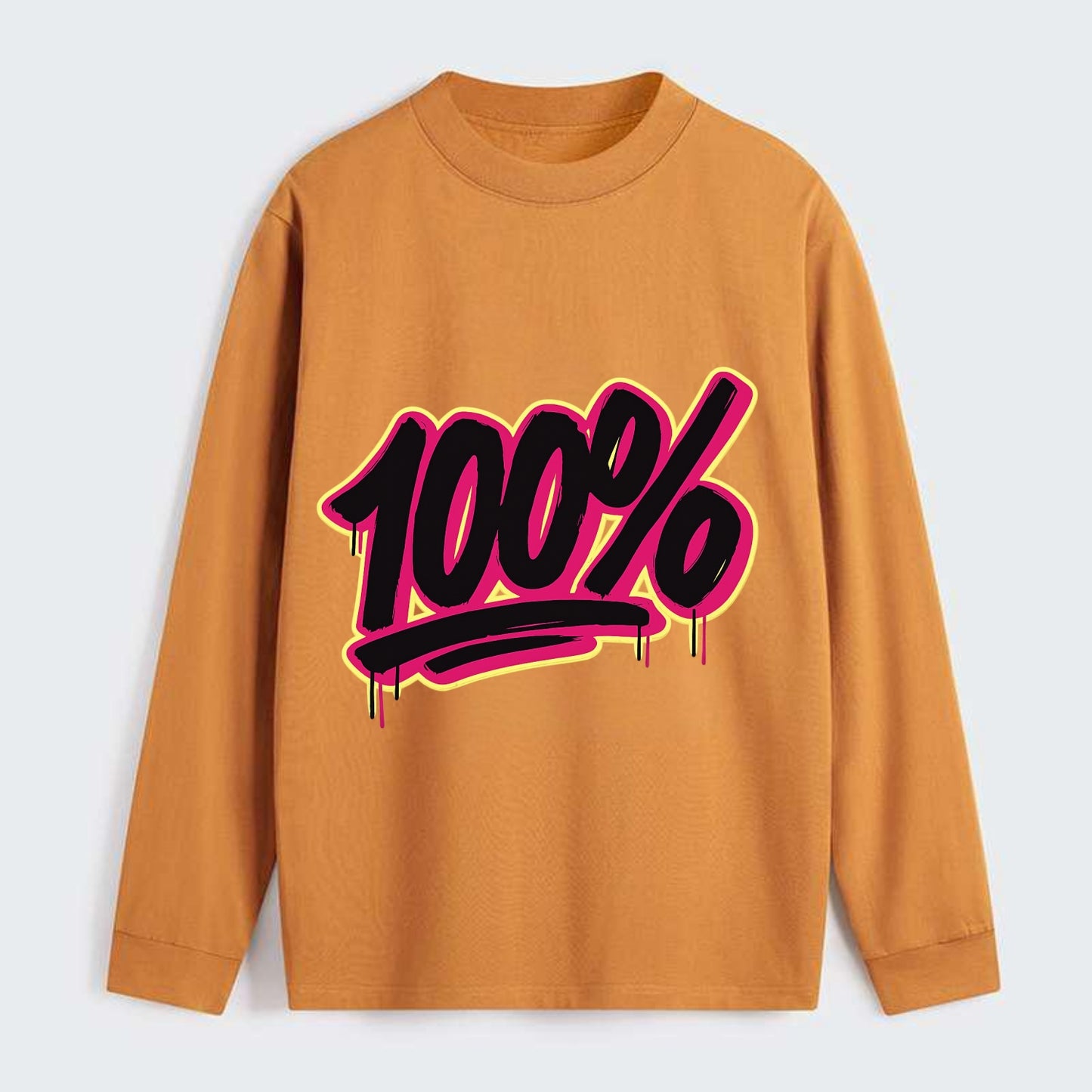Bold typography design - "100%" - all in, fully committed - Classic Long Sleeve Shirt - Orange
