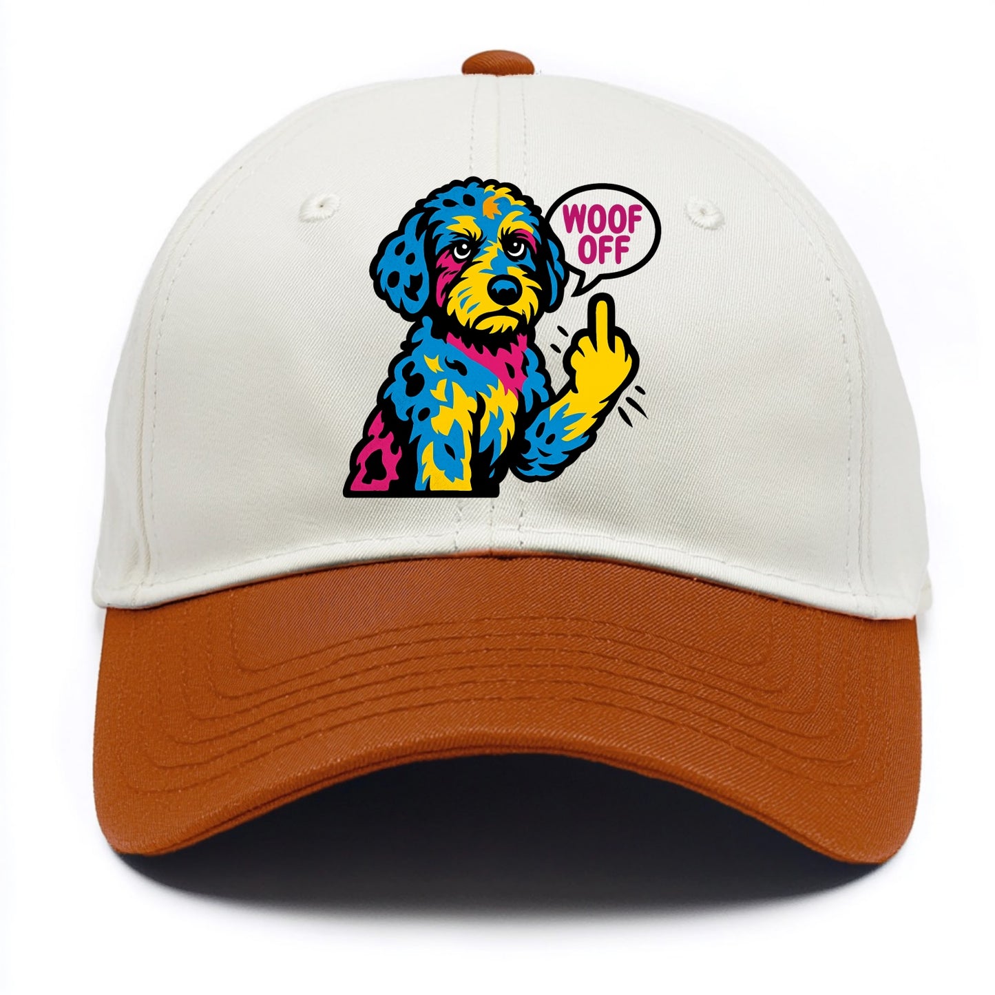 Aussiedoodle with merle patches and curly coat, playful smart paw raised - Two Tone Cap - Orange