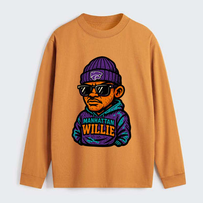 Manhattan Willie wearing Kansas State beanie with powercat patch - Classic Long Sleeve Shirt - Orange