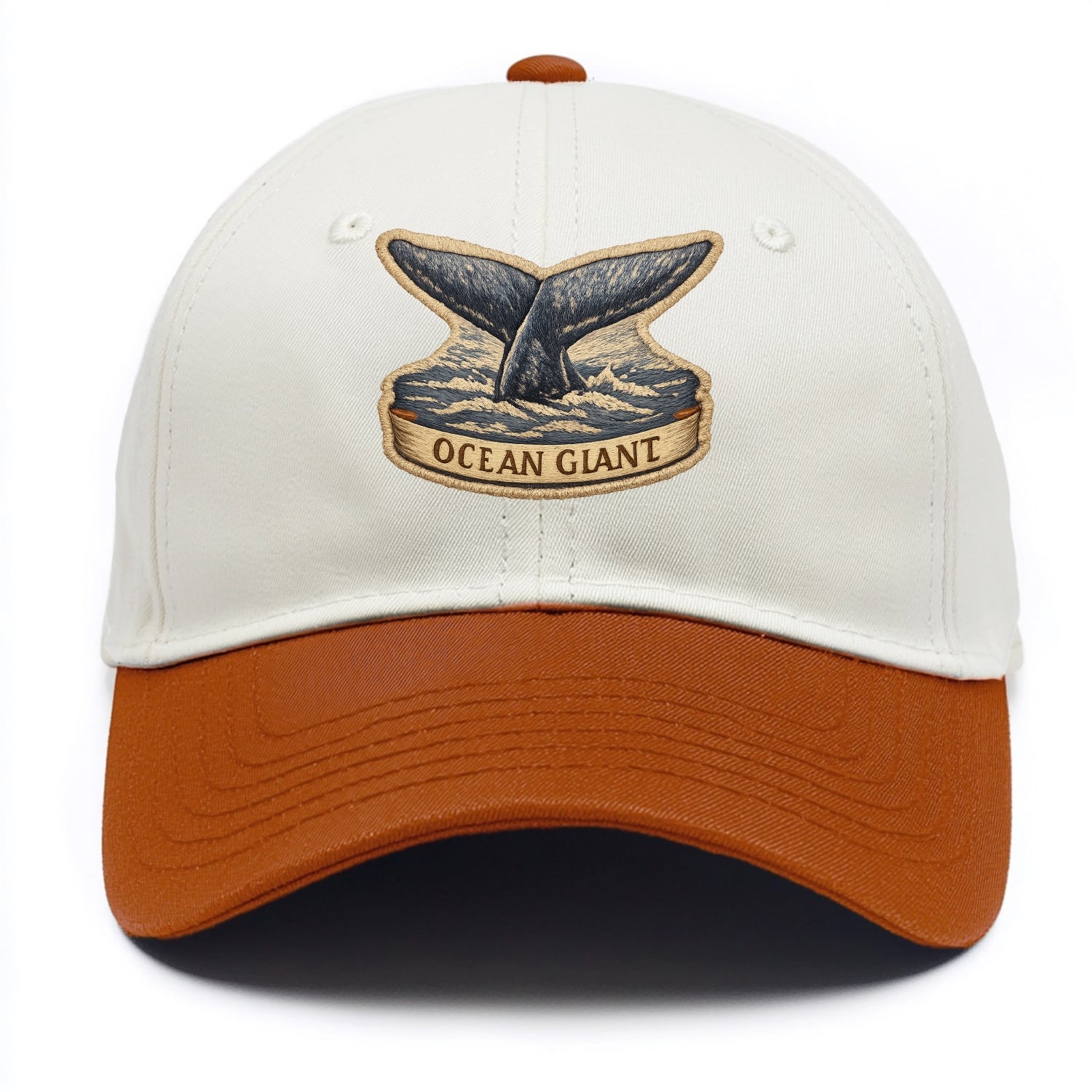 WHALE TAIL - diving whale in blue and gray , ocean giant - Two Tone Cap - Orange