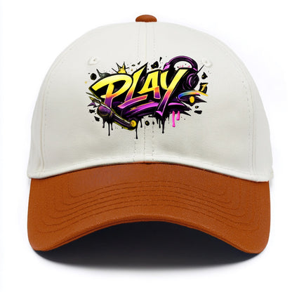 Bold typography design - "PLAY" - creative expression, musical performance - Two Tone Cap - Orange
