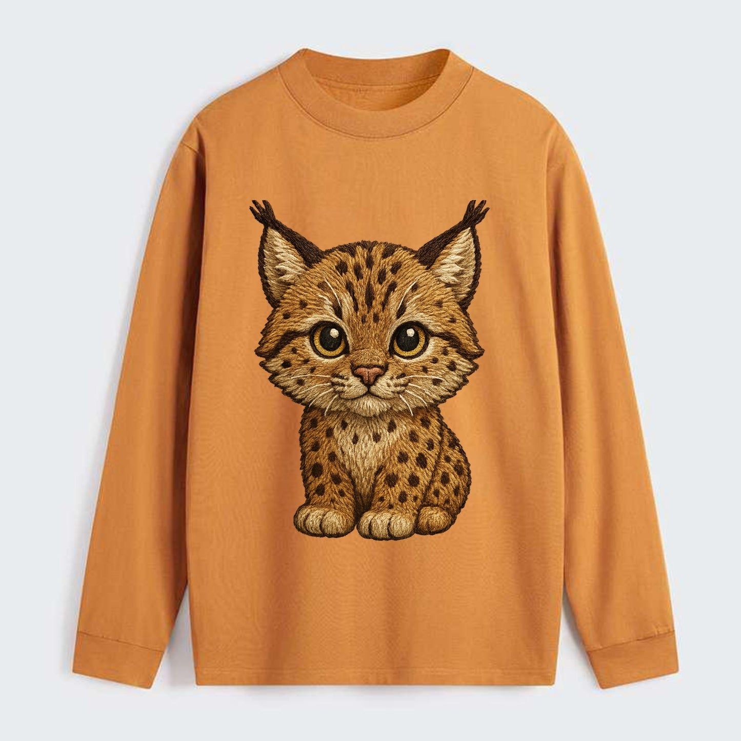 Baby Lynx Cub - tufted ears, spotted fur, golden eyes, front-facing, - Classic Long Sleeve Shirt - Orange