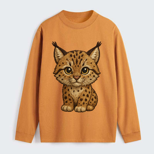 Baby Lynx Cub - tufted ears, spotted fur, golden eyes, front-facing, - Classic Long Sleeve Shirt - Orange