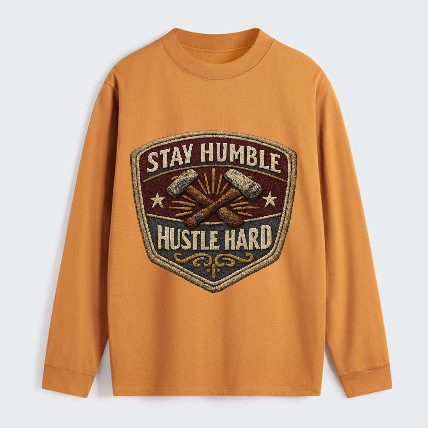 STAY HUMBLE HUSTLE HARD - text in silver , work ethic - Classic Long Sleeve Shirt - Orange