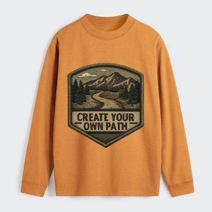 CREATE YOUR OWN PATH - trail with text in brown , independence - Classic Long Sleeve Shirt - Orange
