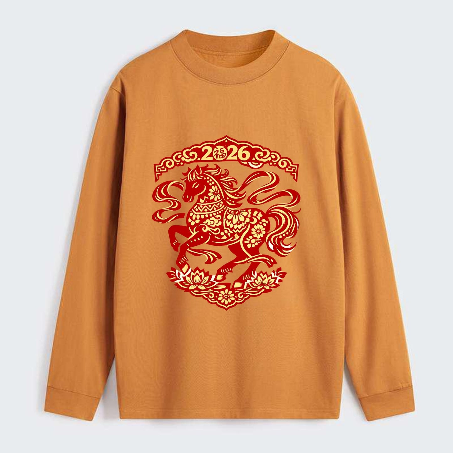 DANCING HORSE | Elegant prancing horse in motion | Graceful curved pose - Classic Long Sleeve Shirt - Orange