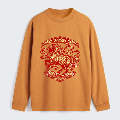 DANCING HORSE | Elegant prancing horse in motion | Graceful curved pose - Classic Long Sleeve Shirt - Orange