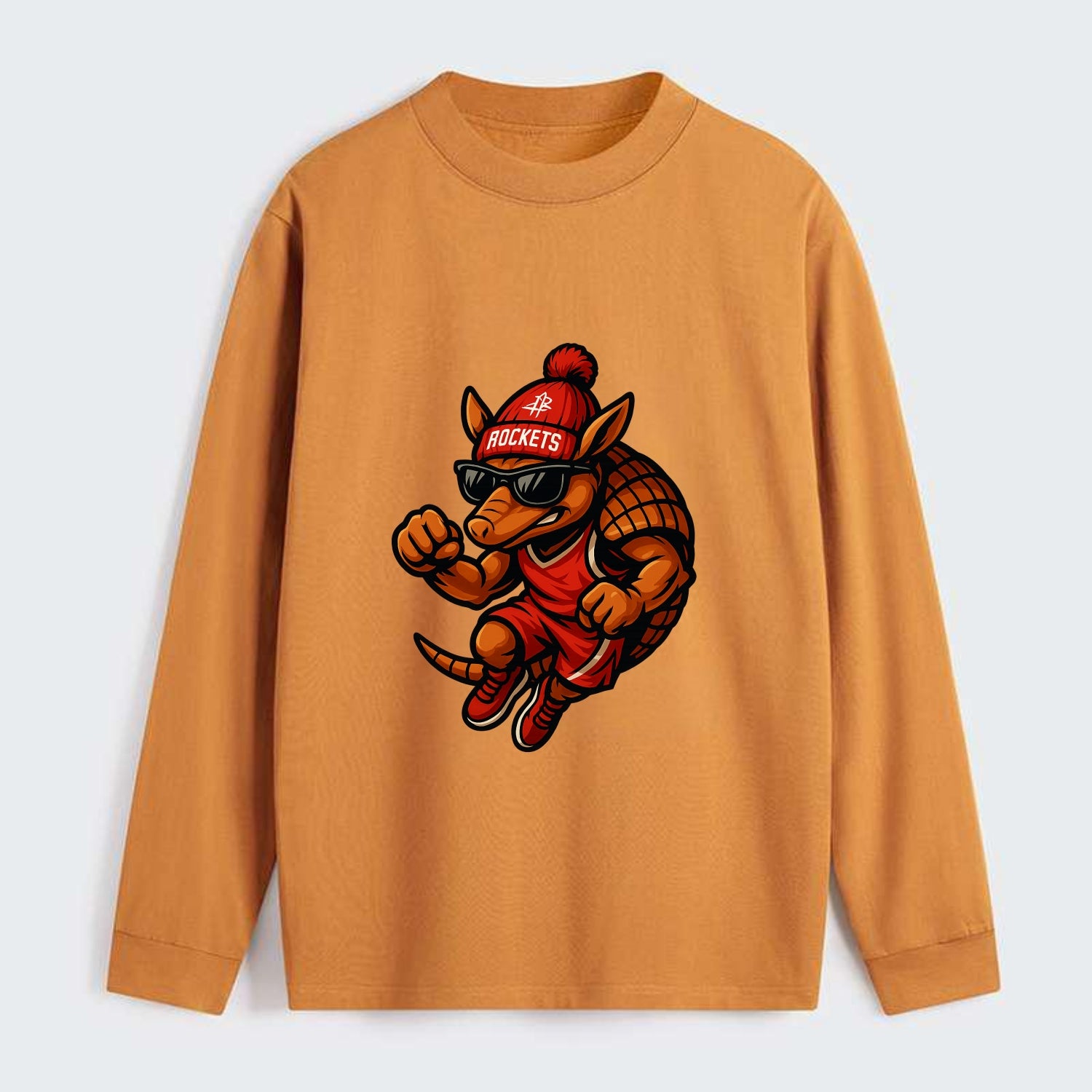 Houston Armadillo wearing Rockets red and silver beanie with rocket - Classic Long Sleeve Shirt - Orange