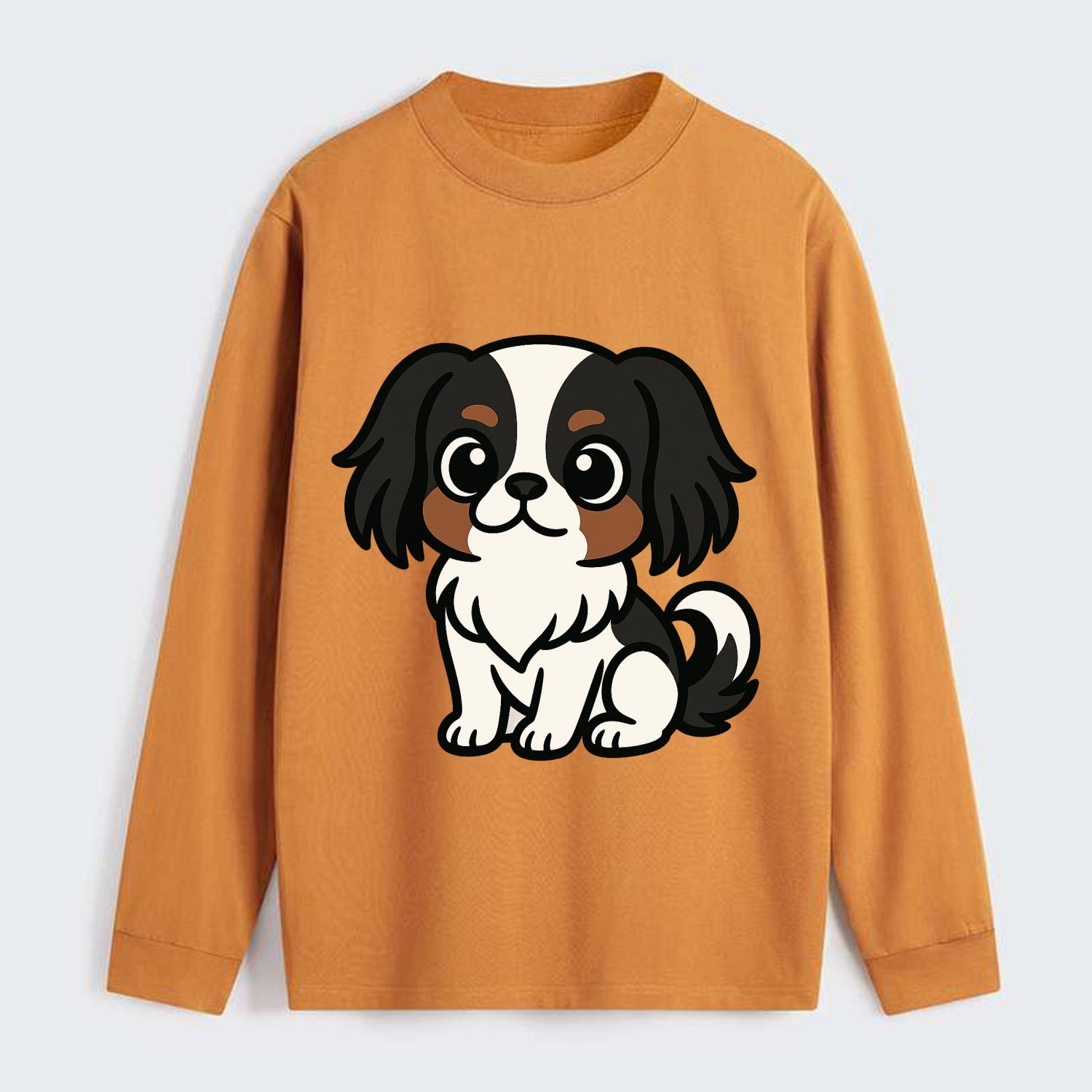 Japanese Chin - Black and white sitting pose - Classic Long Sleeve Shirt - Orange