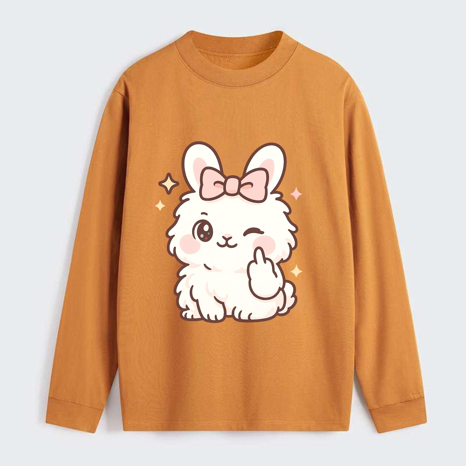 fluffy white angora rabbit with pink bow, one paw delicately flipping - Classic Long Sleeve Shirt - Orange
