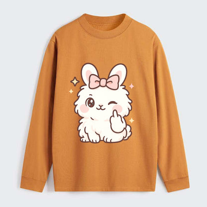 fluffy white angora rabbit with pink bow, one paw delicately flipping - Classic Long Sleeve Shirt - Orange