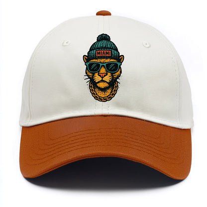 Florida Panther wearing Miami beanie with pom pom and wayfarer sunglasses - Two Tone Cap - Orange