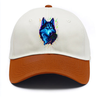 Siberian husky with ice-crystal flowing patterns, electric blue and white swirls, - Two Tone Cap - Orange