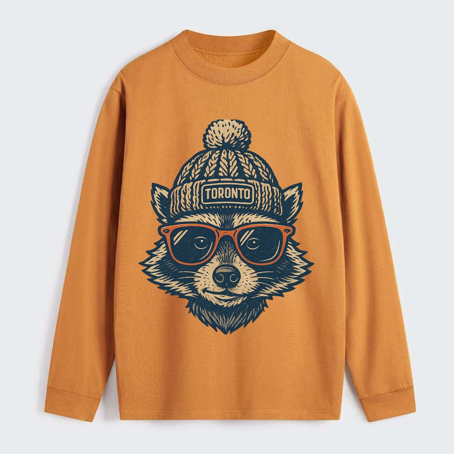 Toronto Raccoon wearing Toronto beanie w - Classic Long Sleeve Shirt - Orange