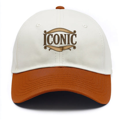 Bold typography design - "ICONIC" - instantly recognizable, trendsetter - Two Tone Cap - Orange
