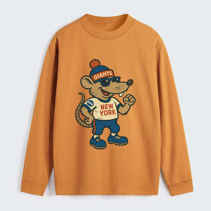 New York Rat wearing Giants beanie with subway patch and wayfarer - Classic Long Sleeve Shirt - Orange