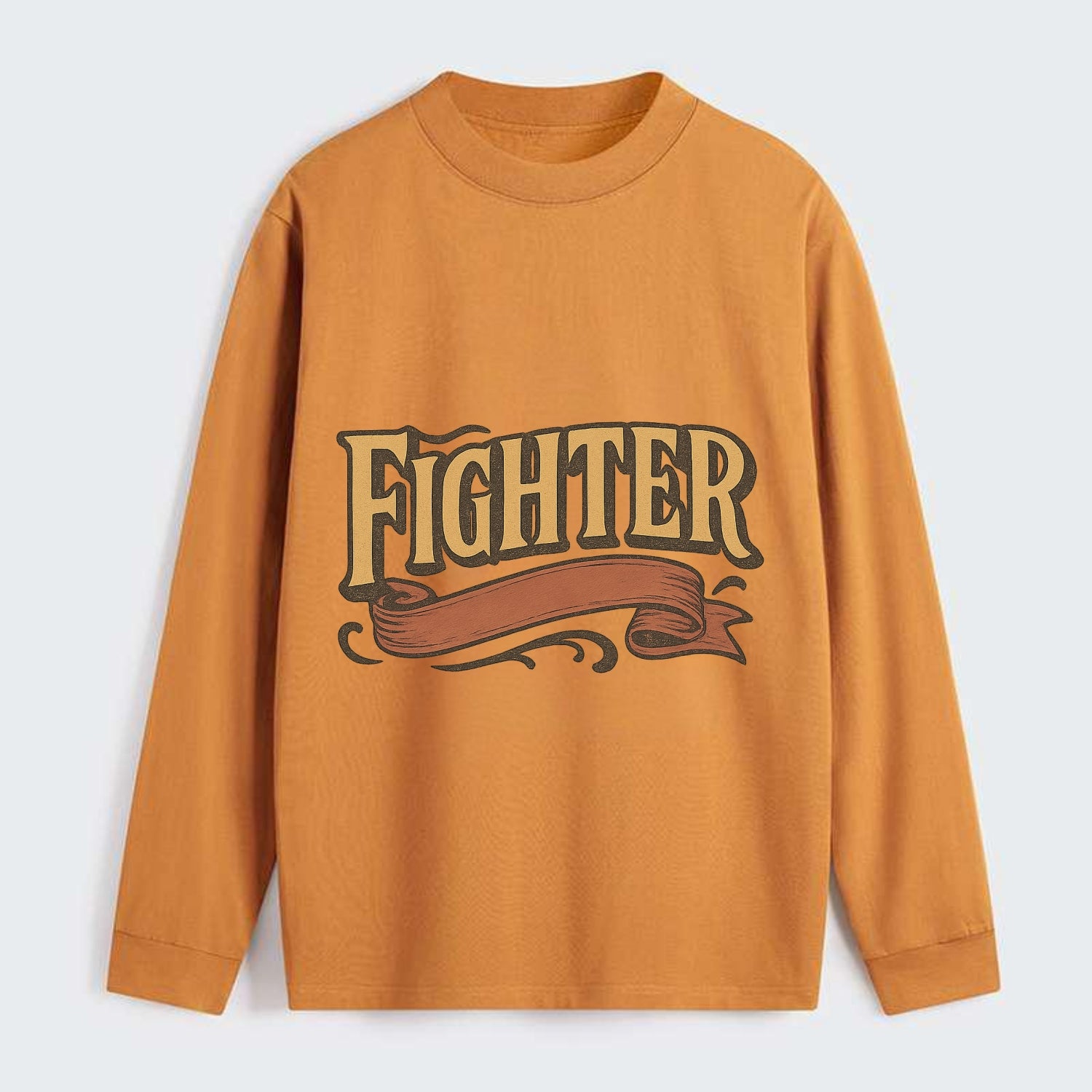 Bold typography design - "FIGHTER" - never giving up, battling on - Classic Long Sleeve Shirt - Orange