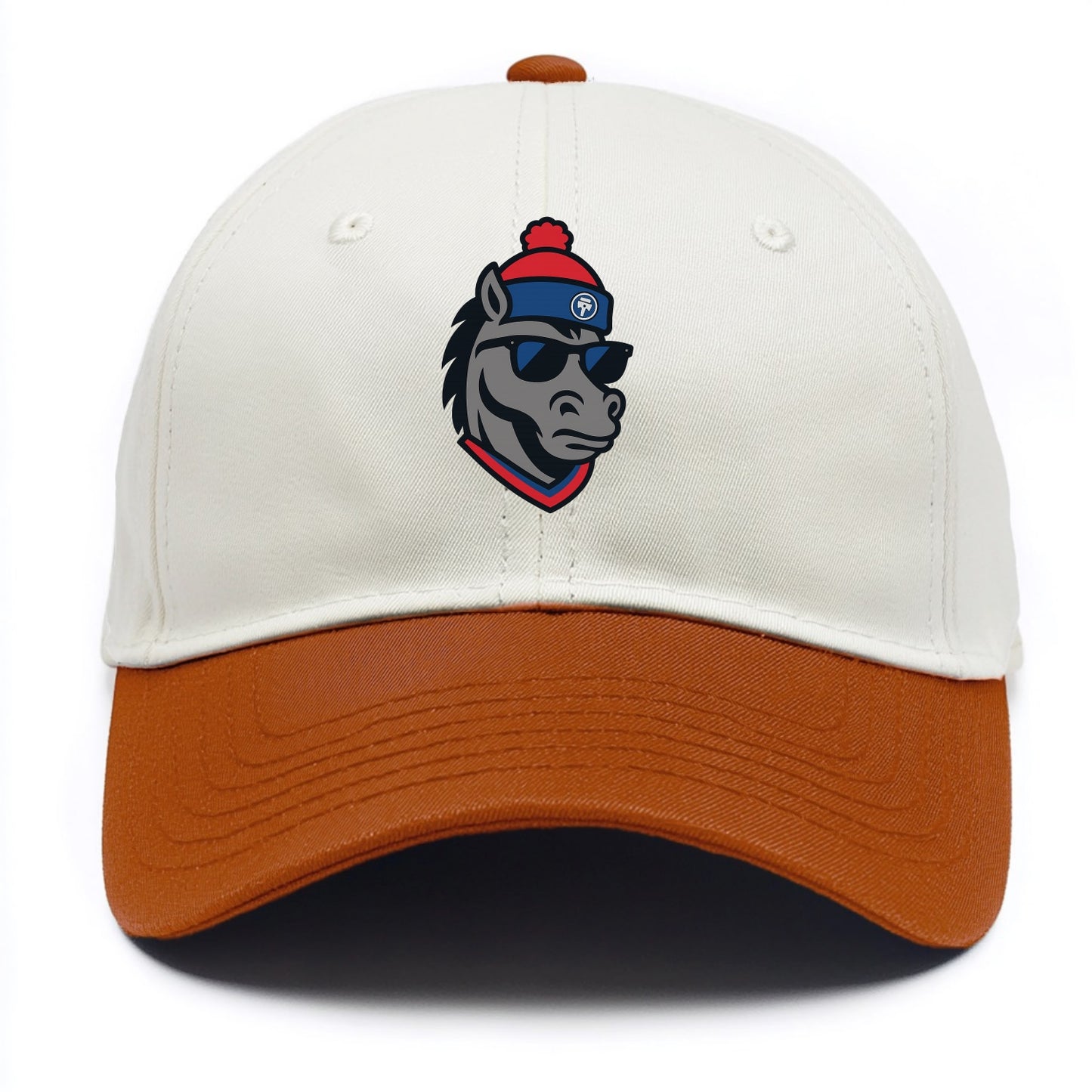Detroit Stallion wearing Pistons red and blue beanie with piston patch and wayfarer - Two Tone Cap - Orange