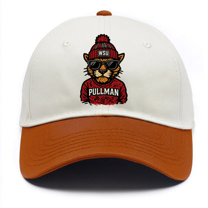 Pullman Cougar wearing Washington State beanie with WSU patch - Two Tone Cap - Orange