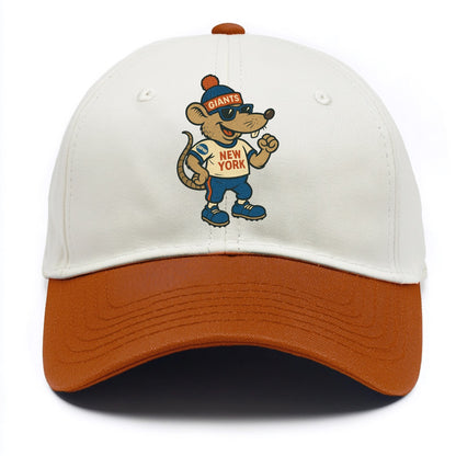 New York Rat wearing Giants beanie with subway patch and wayfarer sunglasses - Two Tone Cap - Orange