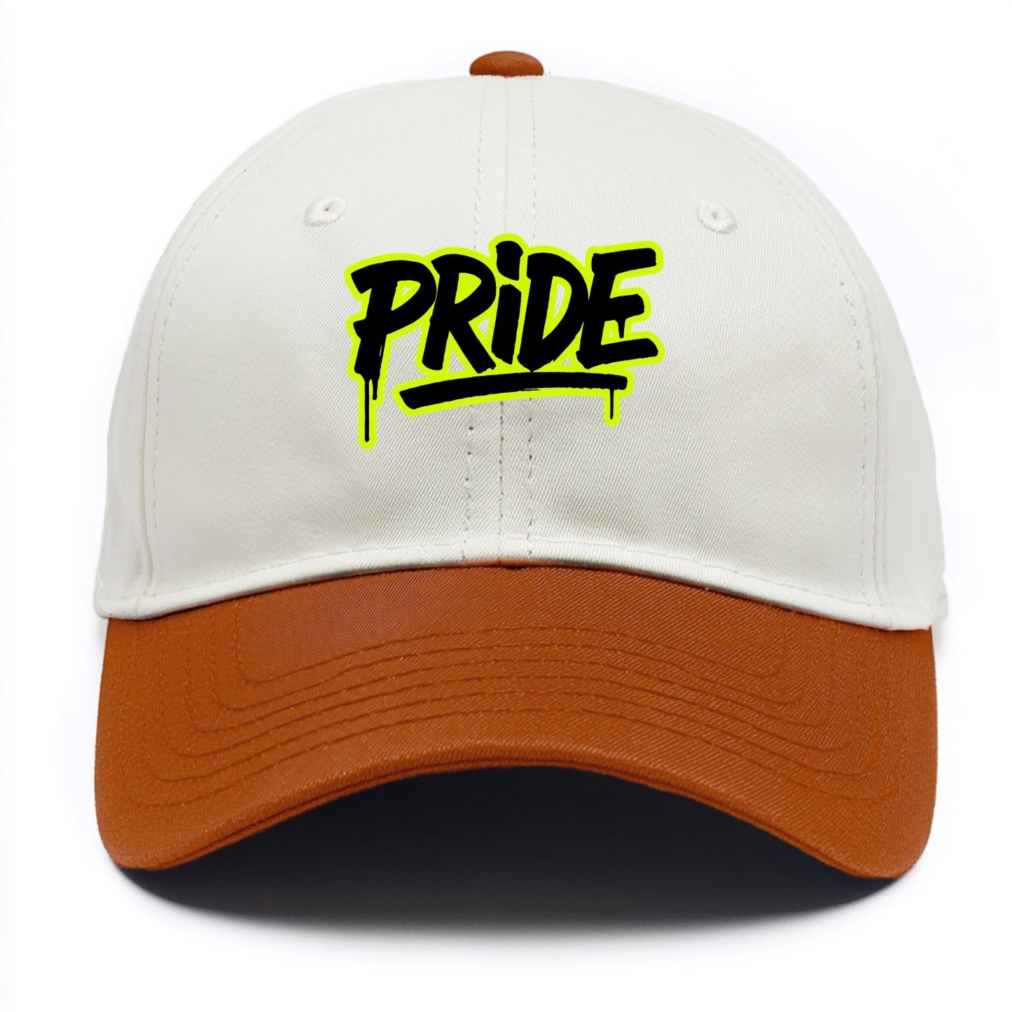Bold typography design - "PRIDE" - dignified satisfaction, honor - Two Tone Cap - Orange