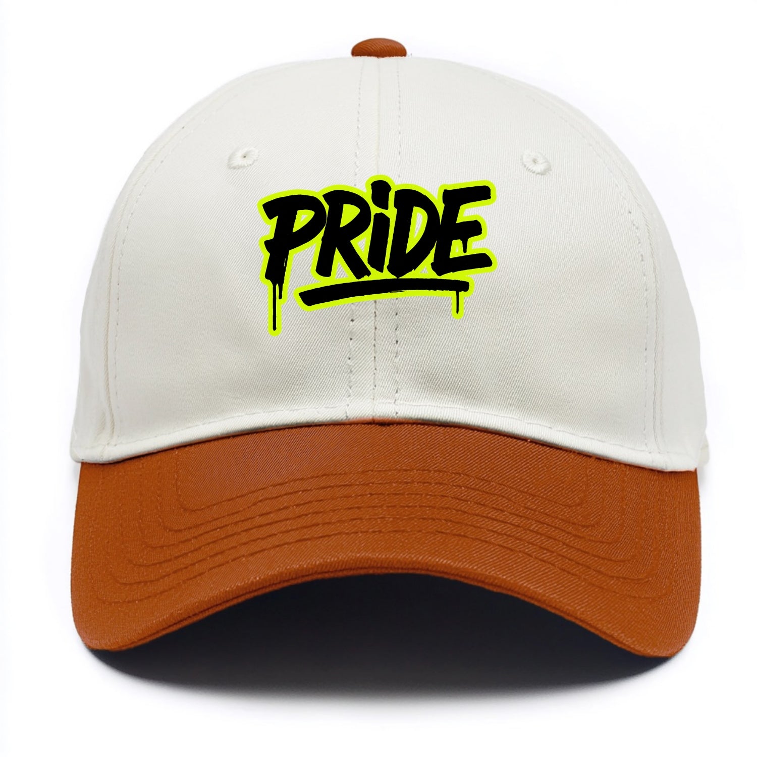 Bold typography design - "PRIDE" - dignified satisfaction, honor - Two Tone Cap - Orange