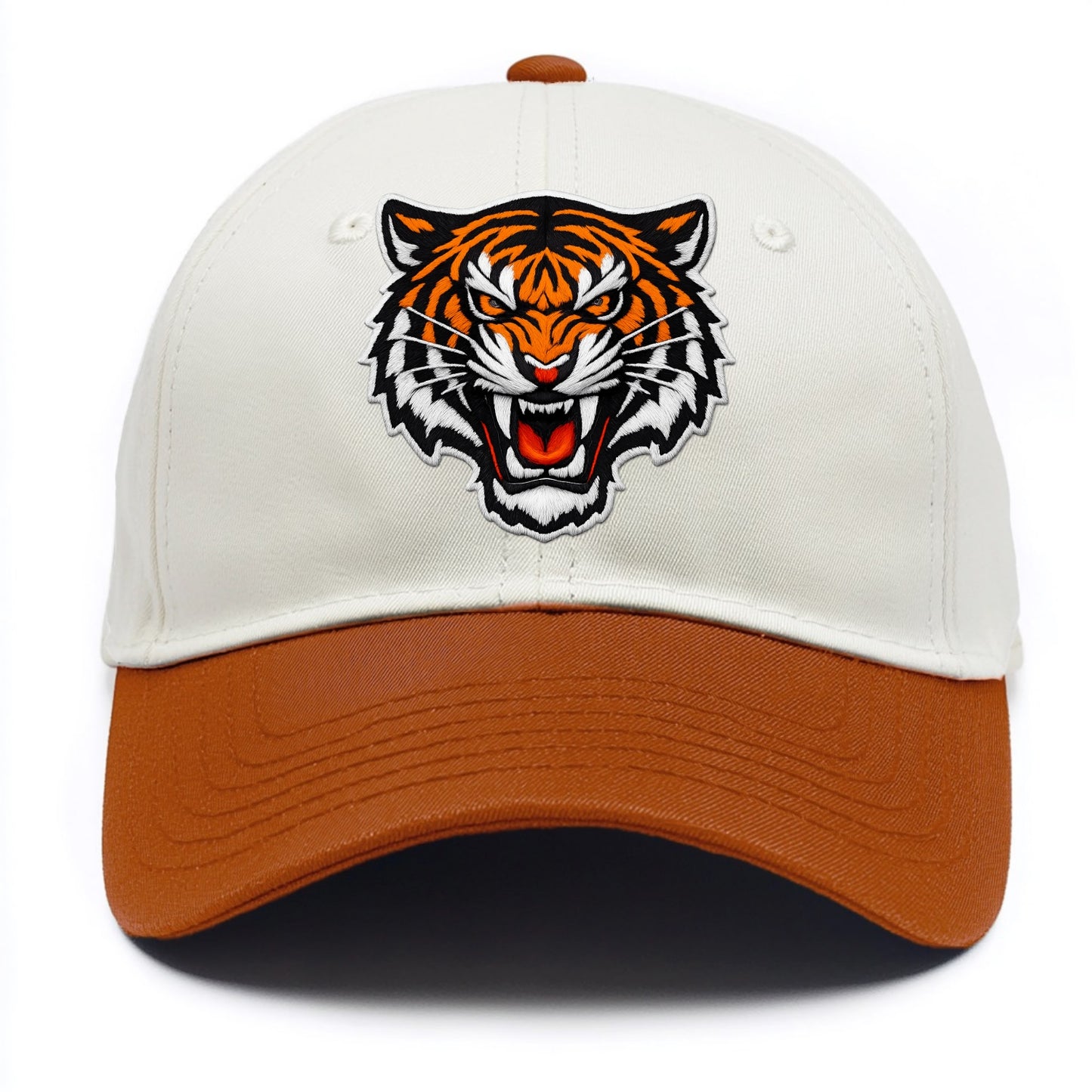 TIGER STRIPES FACE - fierce tiger face in orange, black and white , predator power - Two Tone Cap - Orange